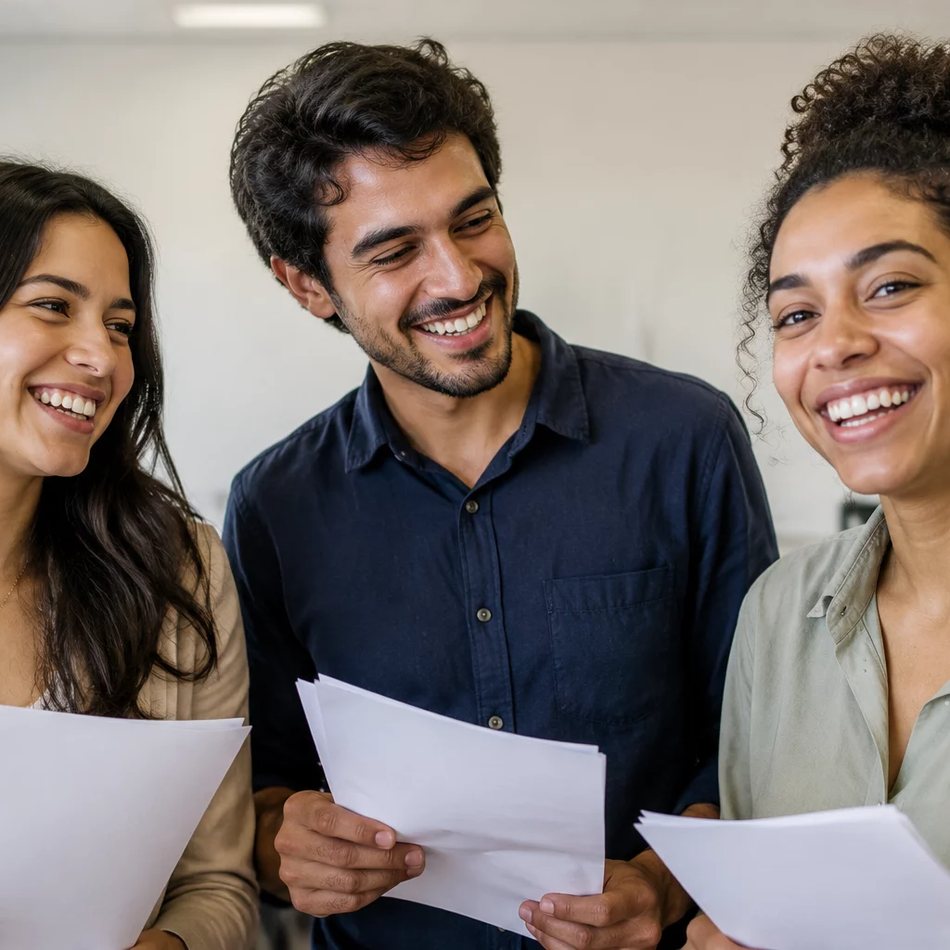 Roda de participantes com folhas na mão, comentando o que acabou de ser dito